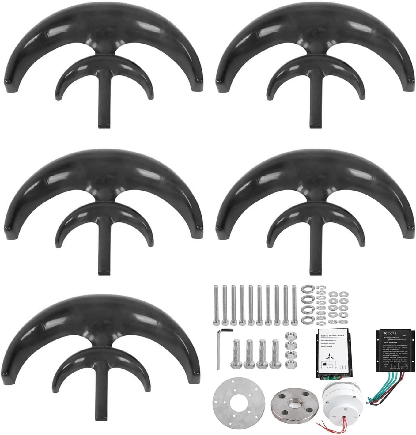1200W Wind Turbines Kit 5 Blades Power Generator for Boat Charging Black Lantern Type Industrial Energy Equipment Industrial Energy(48V)