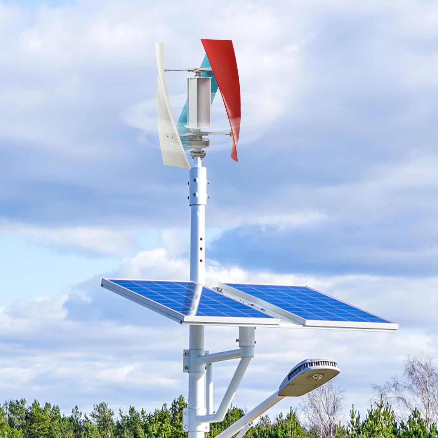 Vertical Wind Generator, 3-Blade Colorful Wind Turbine Windmill, 100W Wind Energy Converter with Auxiliary Wind Wheel for Home Business Boats Cabins Gazebos Off-Grid Power (24, Volts)