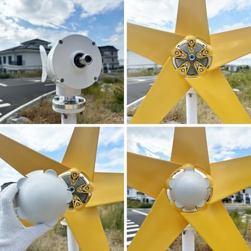 800W 1000W 1200W Wind Turbine Generator Kit - 12V 24V 48V with MPPT Controller & 5 Yellow Blades - Pure Copper Core for Boat, Outdoor, Garden, Street Power Solutions