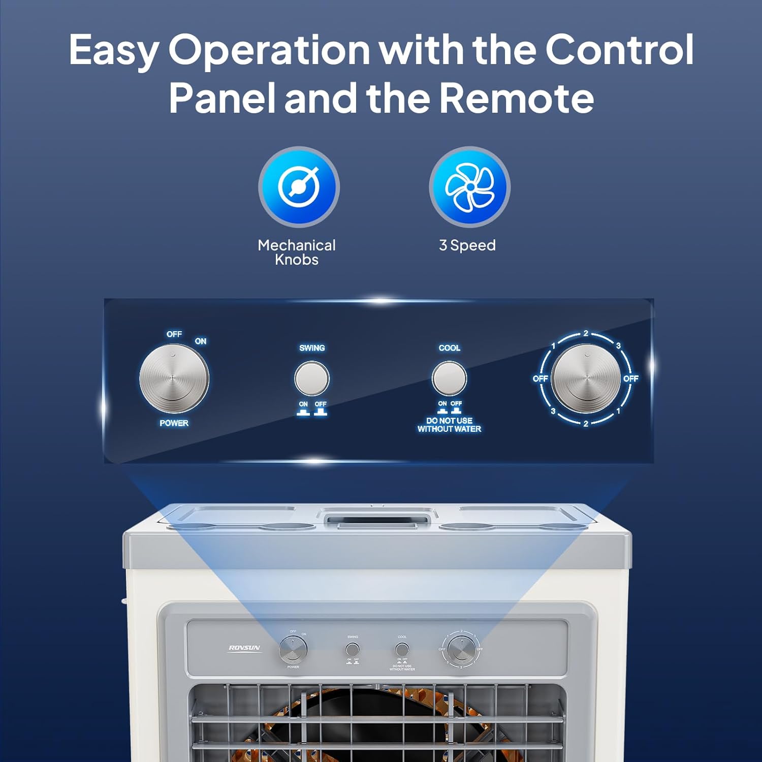 ROVSUN 34.3Gal/130L Commercial Swamp Cooler, 9000CFM Powerful Evaporative Air Cooler, 500W Strong Motor, 3 Speeds, 4 Ice Packs, 3-IN-1 Humidifying Cooling Fan for Shop, Factory, Garage