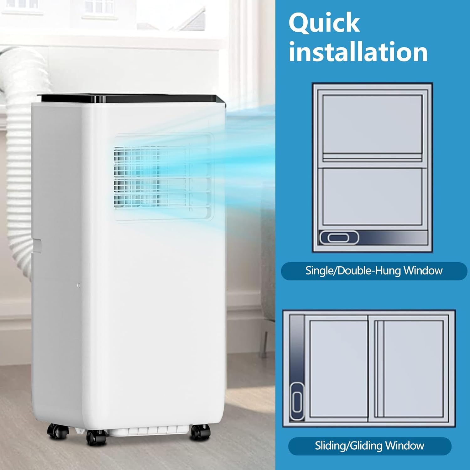 Portable Air Conditioner 8000 BTU, ASHRAE 3-In-1 Standing Air Conditioner with Air Cool & Dehumidifier & Fan Modes, Floor AC Unit or Room Up to 350 Sq. Ft, Portable AC with Remote Control