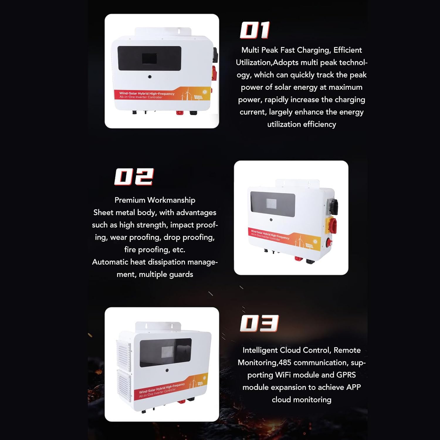 WALFRONT Wind Solar Hybrid Charge Controller Dual MPPT Compatible with Multiple Batteries for Off Grid and Microgrids Real Time Tracking 12V 24V 48V System