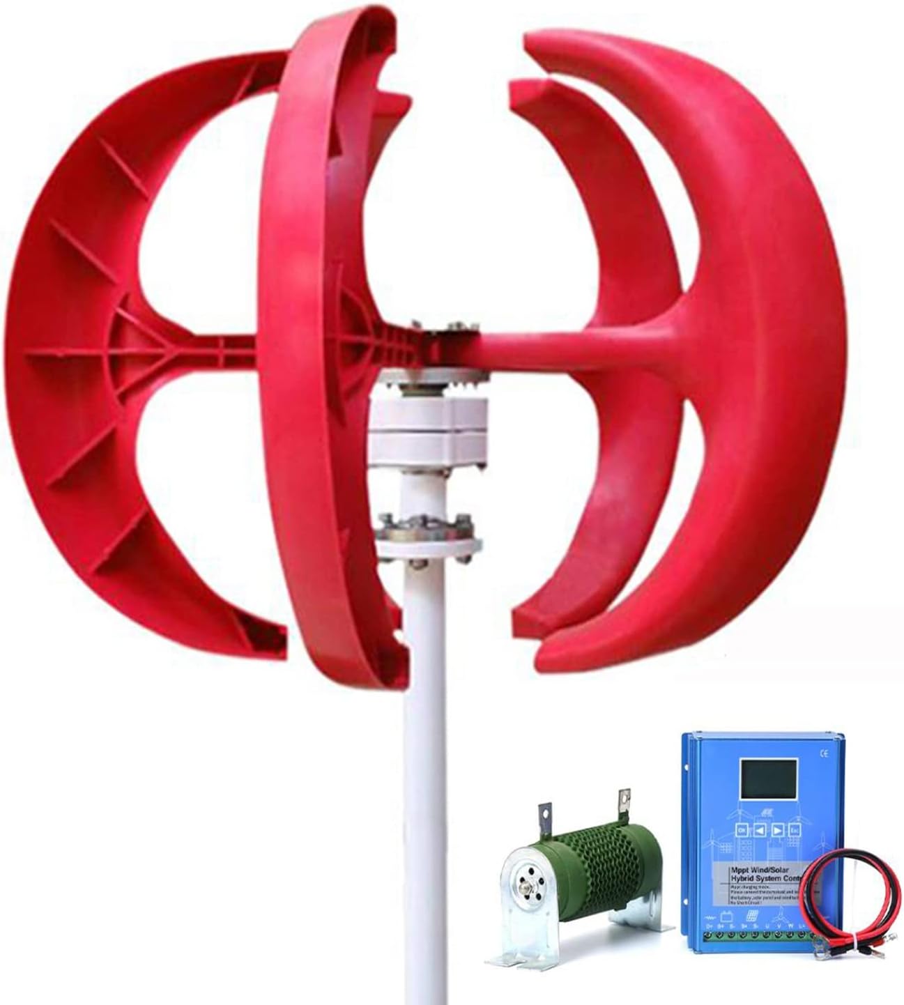 12/24V/48V Vertical Axis Wind Turbine Kit 1KW 5 Blades Home Low Noise Wind Turbine with Hybrid Controller Breeze Start (Color : Red, Size : 12v)