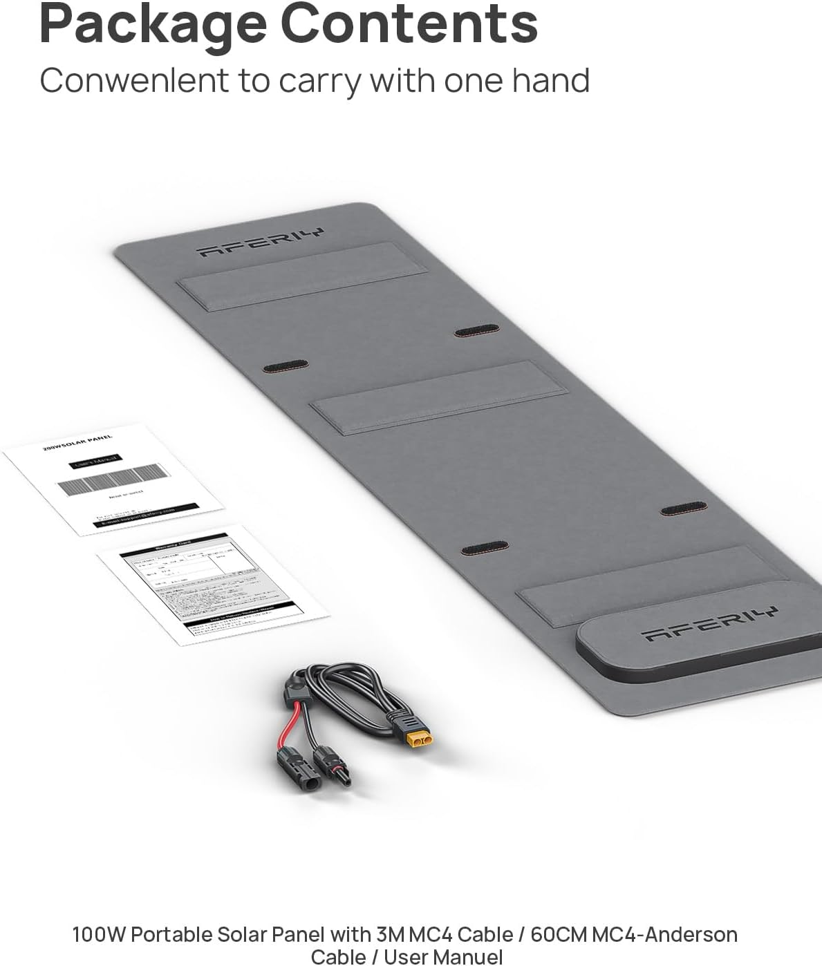 AFERIY 100W ETFE Portable Solar Panel, 23% Conversion Efficiency, with Foldable Adjust Kickstand, IP65 Waterproof Solar Panels for Camping, RV, Home Use