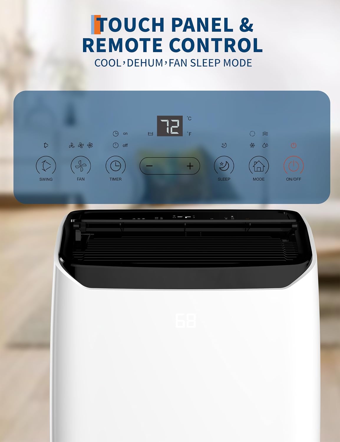 14,000 BTU Portable Air Conditioner for Room Up to 750 Sq.Ft, 4 in-1 AC Unit with Cooling, Fan, Dehumidifier & Sleep Mode, Remote Control & Window Kit Included for Home, Office, Apartment,White