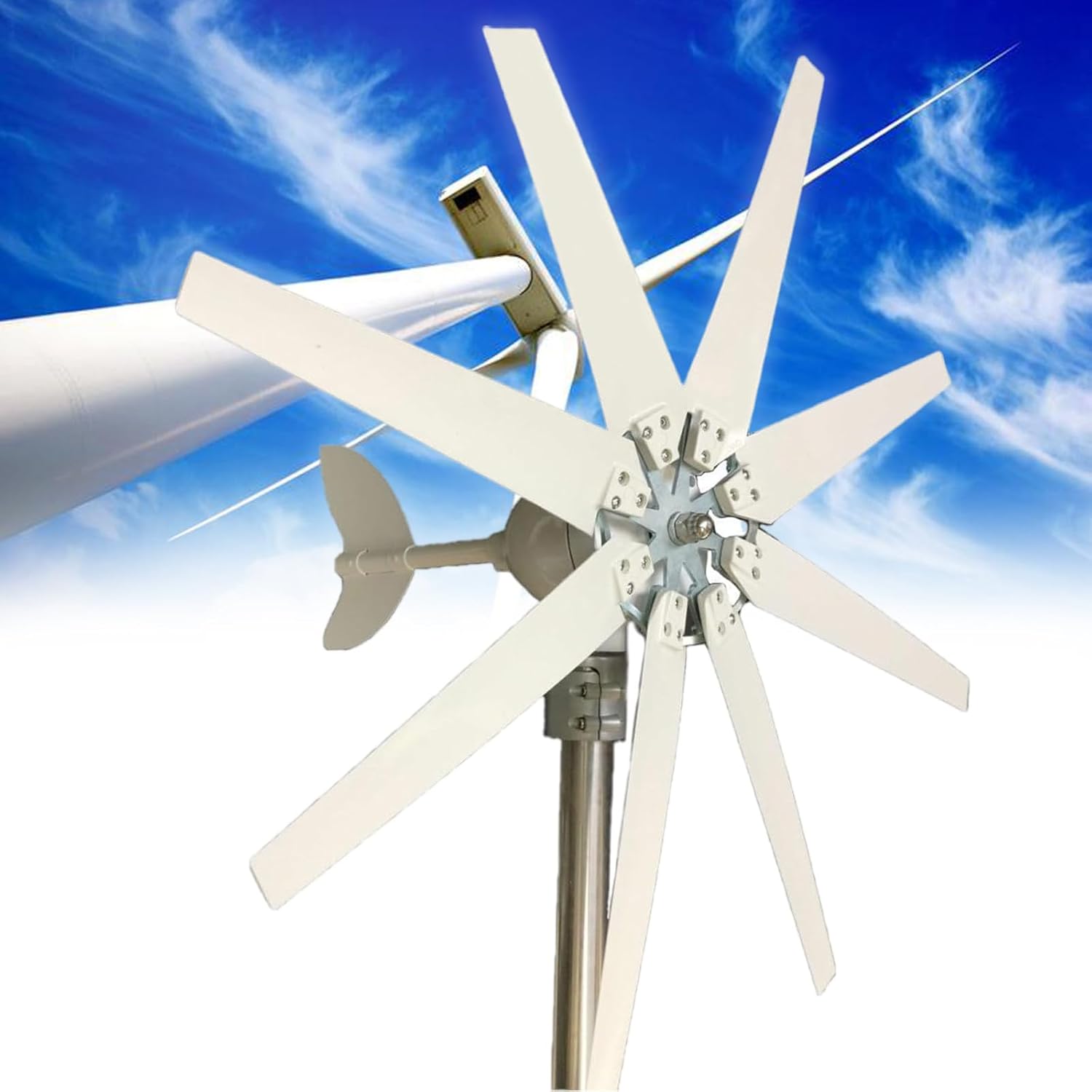12000W Wind Turbine Generator Kit - 8 Blade Small Windmill for Home Use, 12V/24V/48V Solar Wind Hybrid Controller - Efficient Off-Grid Renewable Energy Solution