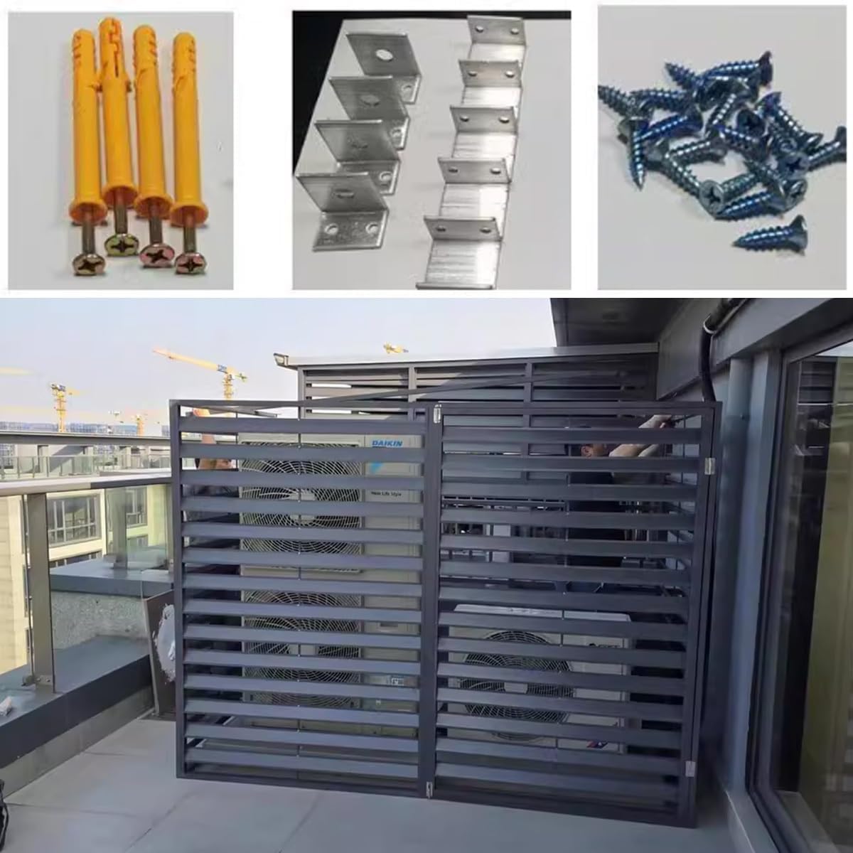 Air Conditioner Cover Breathable Waterproof Shutters Outdoor Air Conditioner Covers For Outside Units Louvered Frame Protective Cover Privacy Fence Screen(Cream,110 * 80 * 60cm)