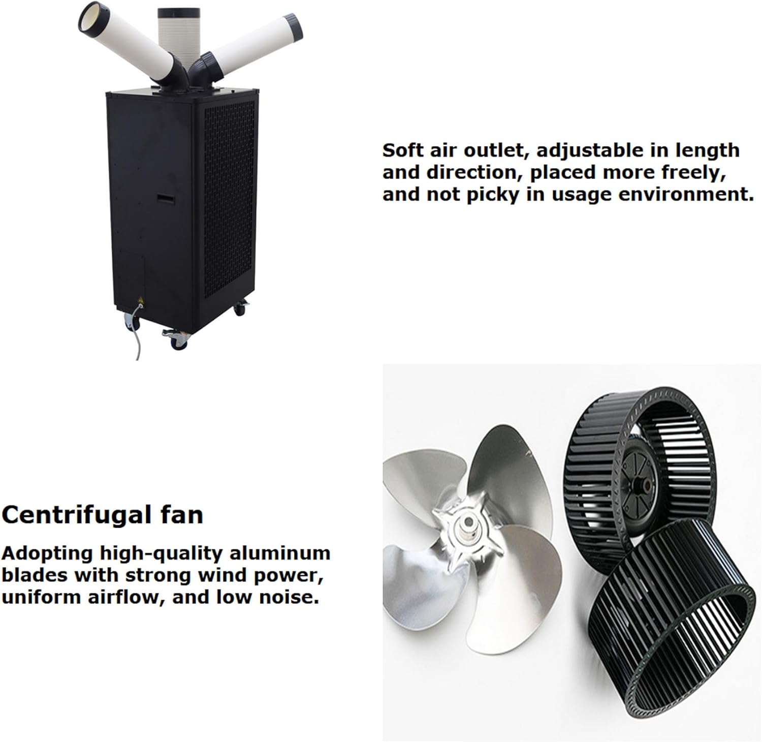 220V Industrial Air Conditioner Outdoor Air Conditioning Fan Equipment Double Tube 780m³/h Black