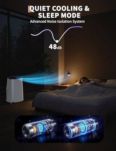 14,000 BTU Portable Air Conditioner, 3 in-1 AC Unit with Window Kit, Cools 750 Sq. Ft, 45 dB Ultra-Quiet, Touch Control & Remote, 24Hrs Timer, Dehumidifier & Fan Modes for Bedroom, Dark Grey Cover