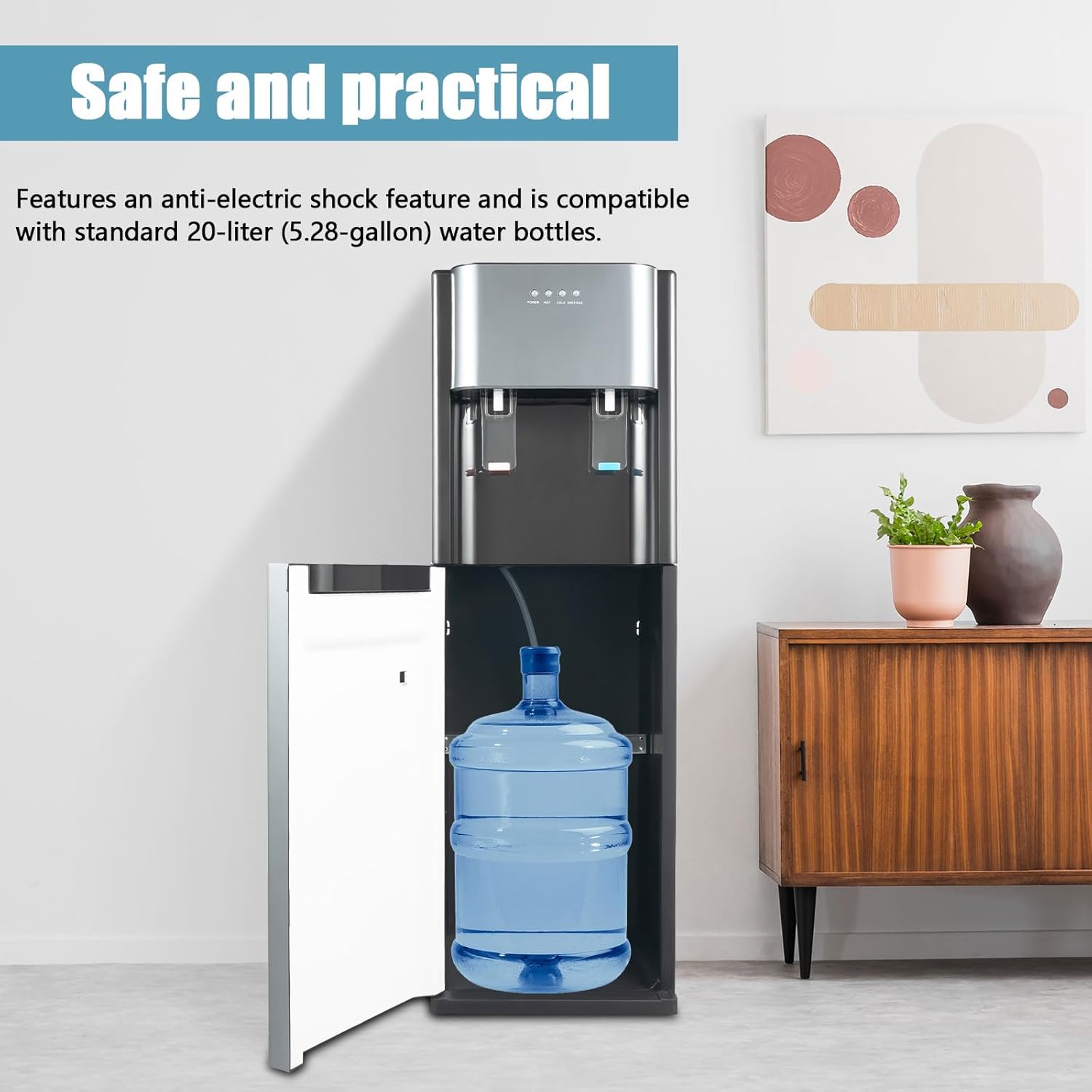 Bottom Loading Water Dispenser for 5 Gallon Bottle, Stainless Steel Portable Water Cooler Dispenser with LED Light - Hot and Cold Water, Anti-Rust Coating for Home, Office, Living Room, Dark Gray