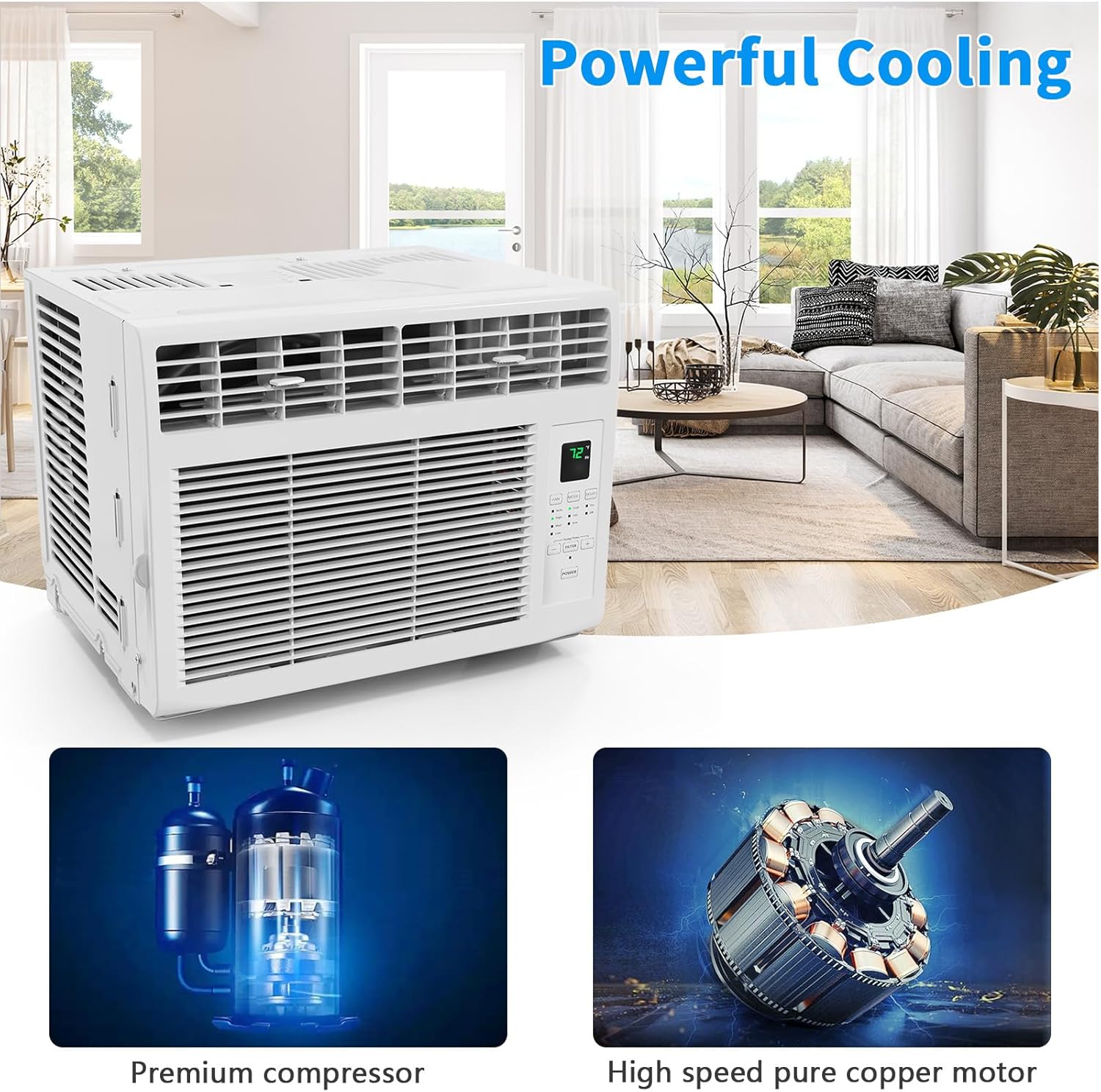 Bonnlo 6000BTU Window Air Conditioner with Remote and 24H Timer, Window AC Unit with ECO Mode and 4 Fan Speed, Cools up to 250 Sq. Ft., Easy Installation for Home Bedroom Apartment Office 115V