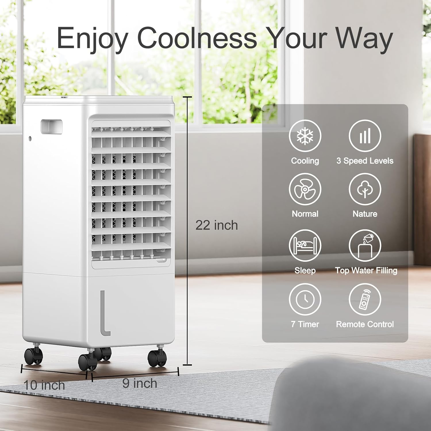 Portable Air Conditioners, 3-IN-1 Evaporative Air Cooler, Swamp Coolers w/ 2 Ice Pack, 1.85 Gal Water Tank, 4 Modes, 80° Oscillation, 7H Timer, Portable Ac for Bedroom, Room, Indoor White