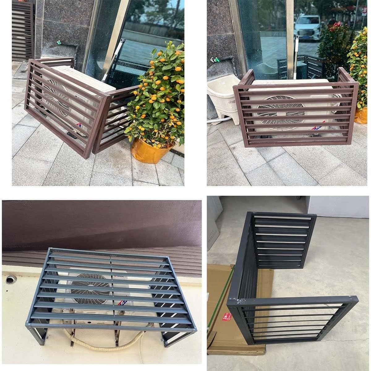 Air Conditioner Fence Screen Outdoor Flower Rack Aluminum Alloy Conditioning Cover For Outside Units Metal Plant Stand Privacy Screen 39.4*19.7*27.5/43.3*23.6*31.5in ( Color : Gray , Size : 110x60x80c