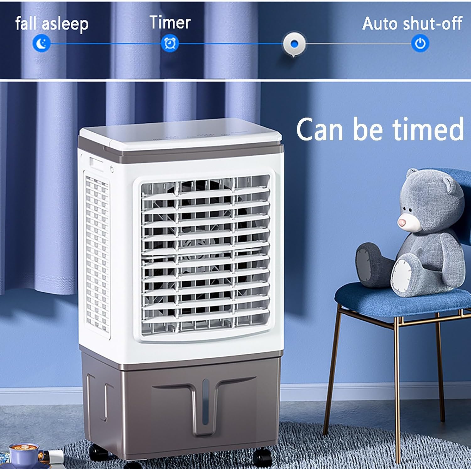 Misting Fan/Evaporative Air Cooler/Cooling Fan/Swamp Cooler with 40L Tank,3 Speeds with Remote Control,7.5h Timer with Universal Pulley,Portable Air Conditioners for Bedroom,Living Room,Office