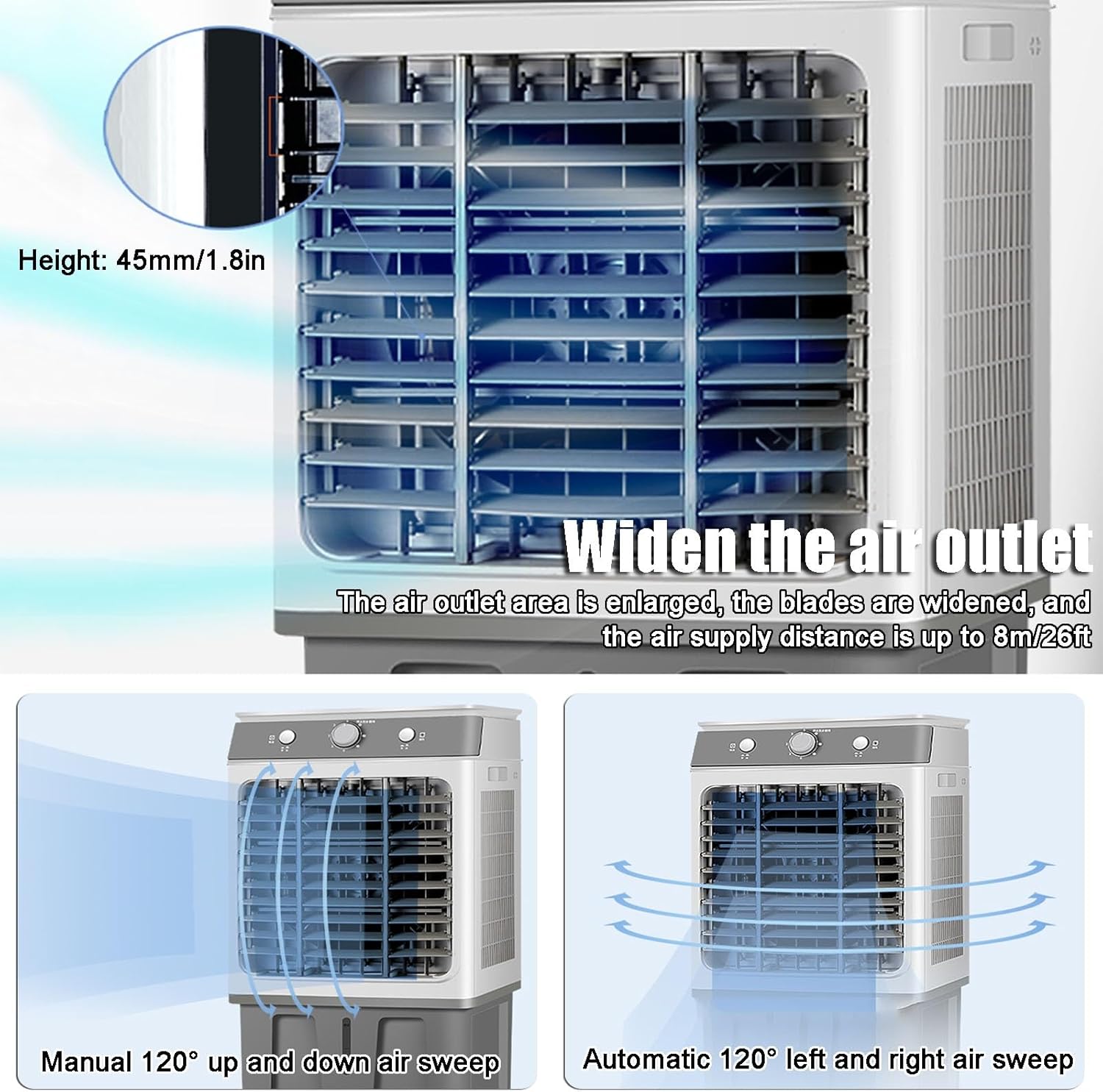 Evaporative Air Cooler, 3-in-1 Swamp Cooler, Portable Air Conditioners with Knob, 3-Speed, 11 Gal Water Tank for Home/Office/Garage/Patio