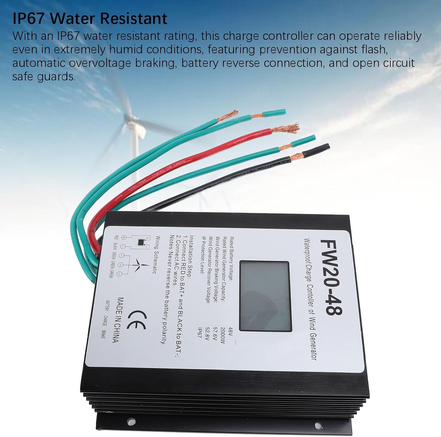 2000W Wind Turbine Controller 48V Aluminum Alloy IP67 Water MPPT with LED Display - Efficient Heat Dissipation, Automatic Battery Protection, Ideal for Home Use