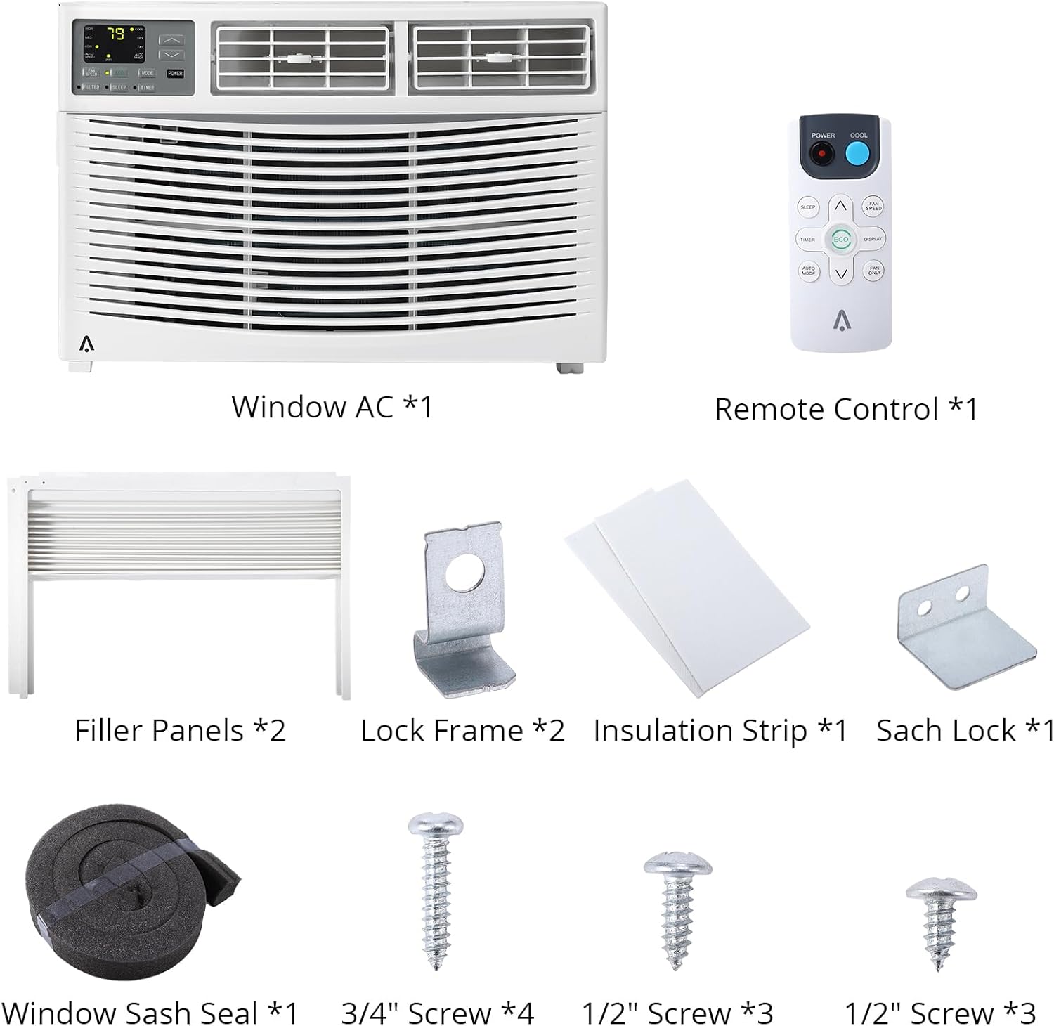 8,000 Btu Window Air Conditioner, Cools Up to 350 Sq. Ft with Cooling, 3 Fan Speed, Window-Mounted Room Ac Window Unit with Remote, Easy Install Kit for Home