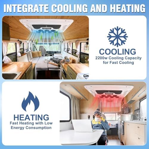 12V/24V Electric RV Roof Air Conditioner, Truck Cab Camper Air Conditioner Cooling/Heating, Non-Ducted Air Conditioner Low Noise for Buses, Trailers, Van,White-24V