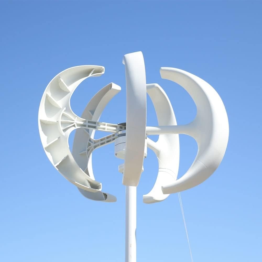 Wind Turbine, Wind Power Turbines Generator 5kw 8kw 12/24/48V 5 Blades Windmill Lantern Vertical Axis for Streetlight with MPPT Controller(White,with COTROLLER_12V_8000W)