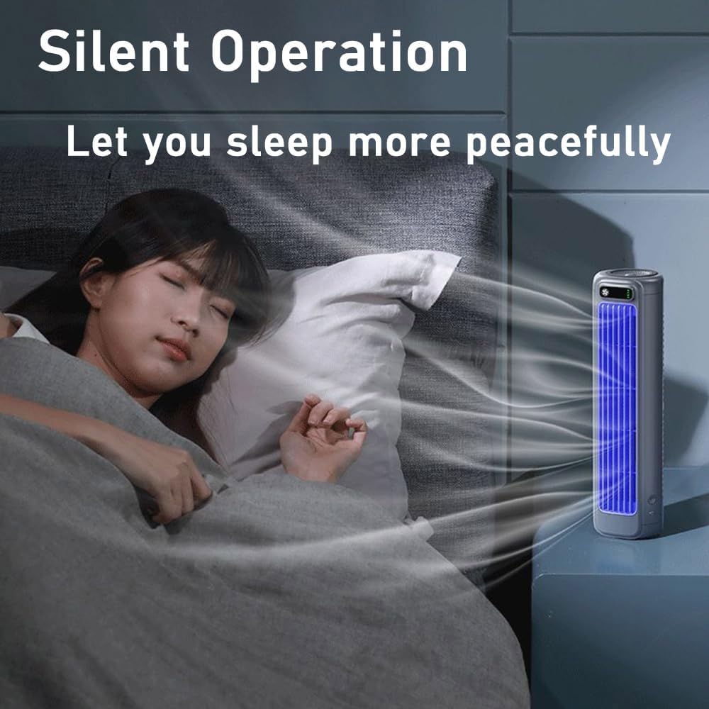Qinux Brizaac Bladeless Portable Air Conditioner - 3 Quiet Speeds, USB Charging, Wall Mountable Cooling Tower Fan for Home & Office (White)
