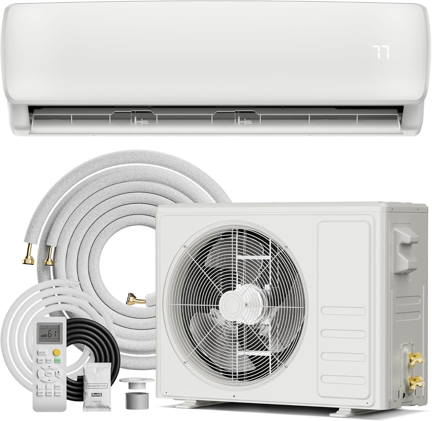 18000 BTU Mini Split AC/Heating System,19 SEER2 208/230V Energy Efficient Ductless Inverter System,Cools Up to 1250 Sq.Ft with Pre-Charged Condenser,Heat Pump & Installation Kits