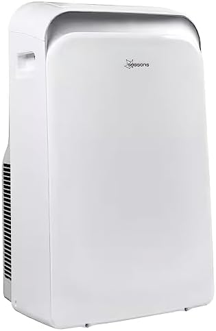 Seasons SM13R1 Portable 13500 Air Conditioner with Heater, White; Cool Rooms Measuring 550 to 700 sq.ft; Bucket-less Evaporation System; Soft Touch Electronic Control Panel; Auto Restart