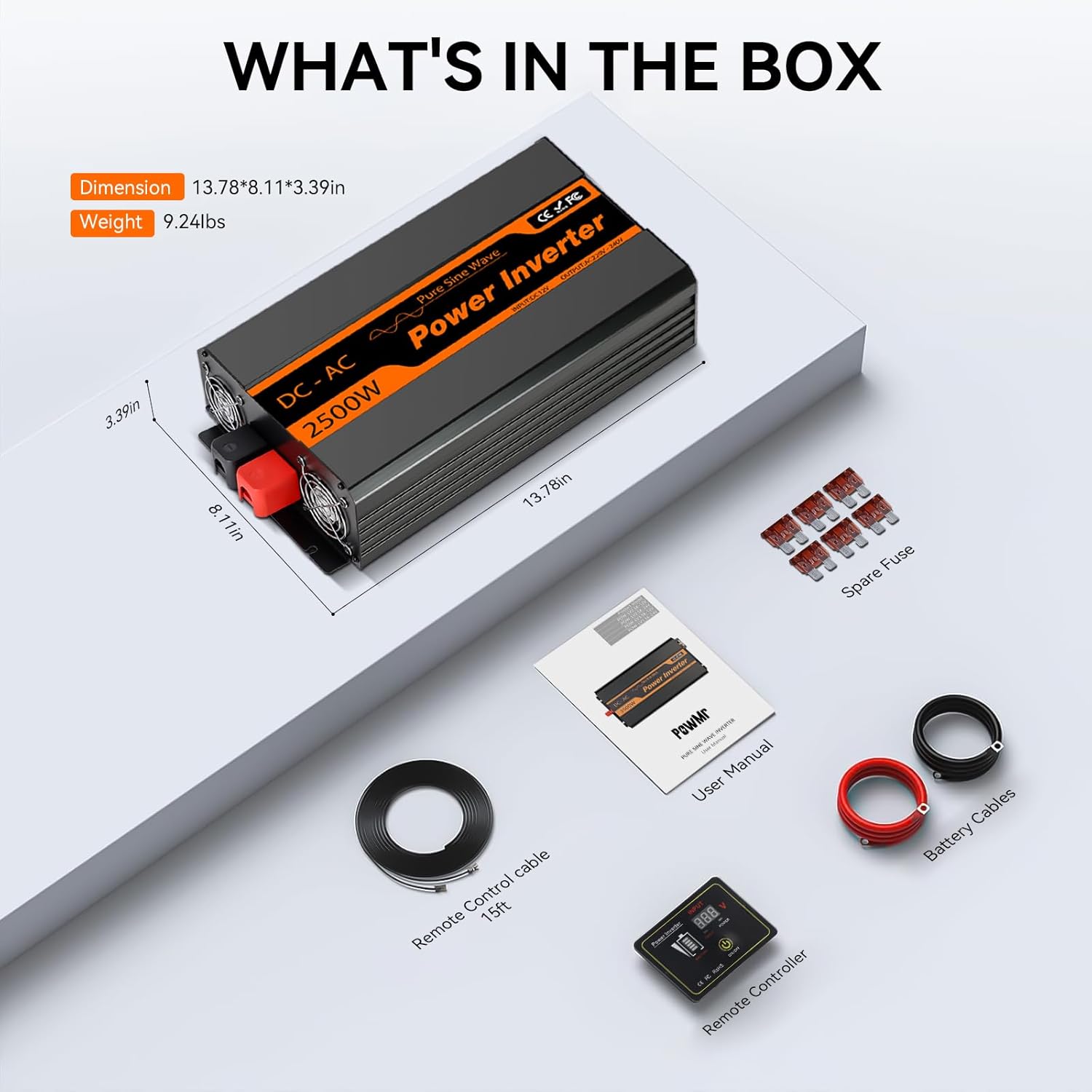 PowMr 2500W 24V Pure Sine Wave Inverter & 100A MPPT Solar Charge Controller
