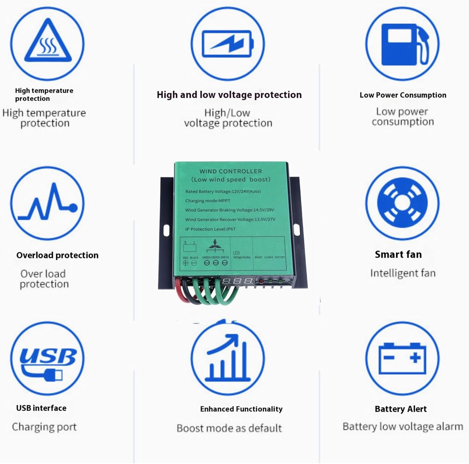 220V,Efficient 6000W Waterproof MPPT Charge Controller,DC12V 24V 48V IP67 Wind Turbines Generator Battery Charge Controller Regulator