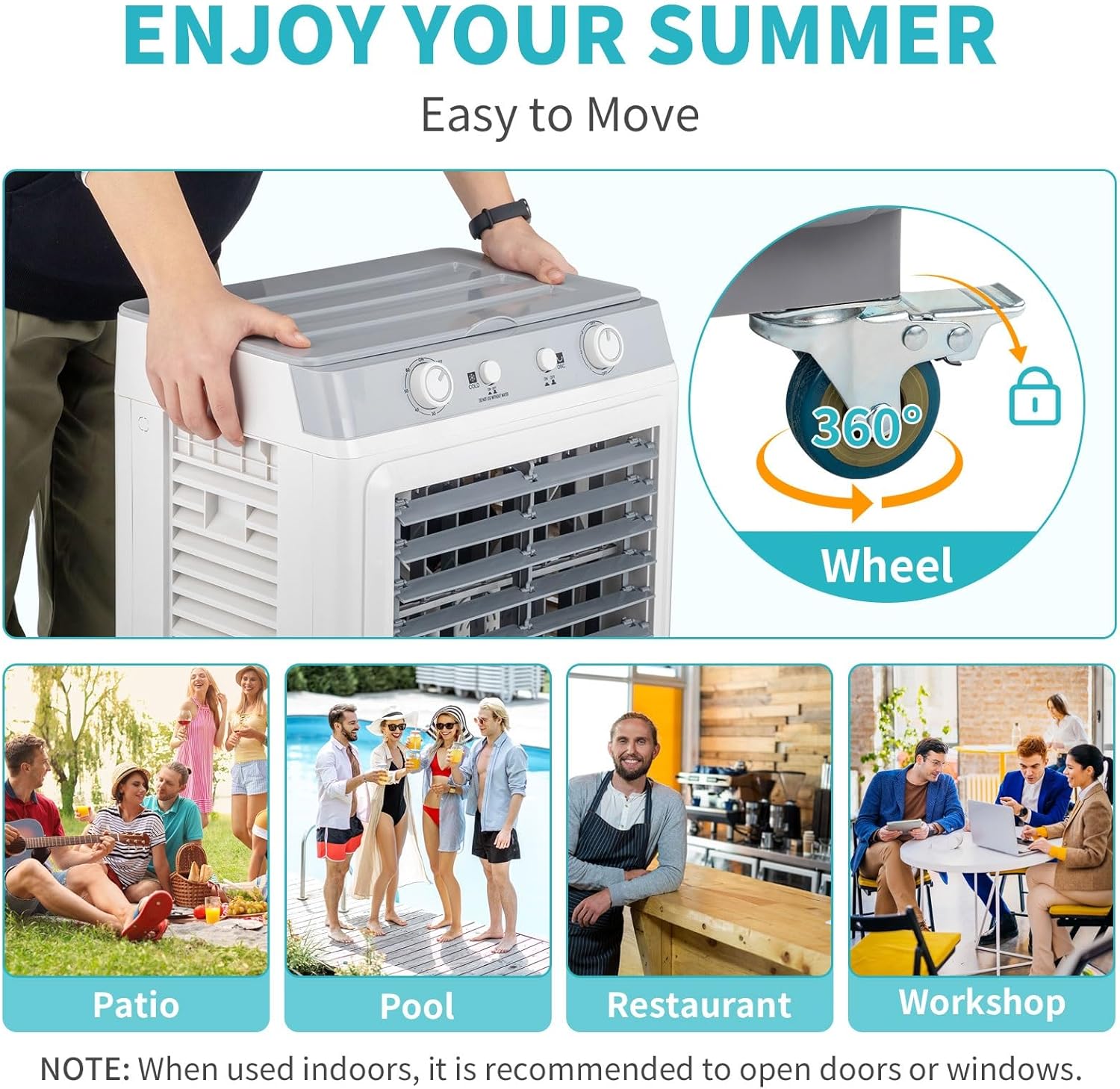 Portable Evaporative Air Cooler with 7.9 Gal Water Tank & 4 Ice Box, 2353CFM Swamp Coolers with Timer,3 Speeds, 90° Oscillation, 3 in 1 Portable Air Conditioner for Outdoor Kitchen Bedroom Office