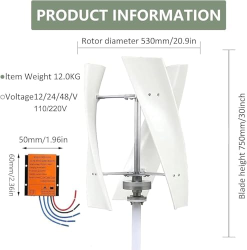 20000W Vertical Axis Wind Turbine Generator, 3-Blade Electromagnetic Controller, Permanent Magnet Power Generator for RV, Mobile Home, Off-Grid Cabin - 220V, White