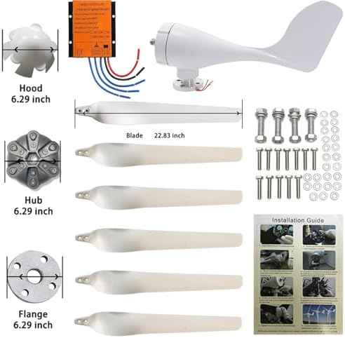 400W 24V Wind Turbine Generator - 6-Blade Design with MPPT Charge Controller for RVs & Off-Grid Solar Wind Systems, Efficient Renewable Energy Source for Sustainable Living