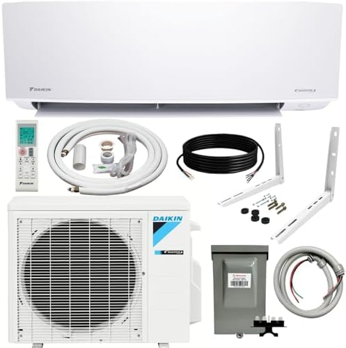 Daikin 12,000 Btu 18 SEER2 Ductless Mini-Split Wall Mount Heat Pump Air Conditioner - R32 w/Installation Kit, 1/2 Whip, 30A Disconnect, and Wall Bracket