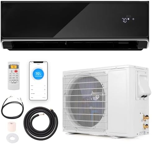 GLACER 12000 BTU Mini Split Air Conditioner & Heater, 22 SEER2 Inverter AC Unit Cools Up to 750 Sq. Ft, Wall-mounted Tubeless Split-System with Mounting Kit (Black, 12000BTU, 208-230V, 22 SEER2-WIFI)
