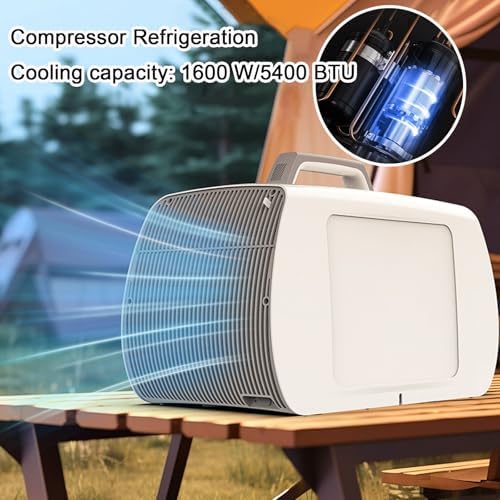 5400 BTU Portable Camping Air Conditioner and Heater 3 Wind Speed Adjustment Bluetooth Speaker Drainage-free Cooling AC for Home Outdoor Tent(110v)
