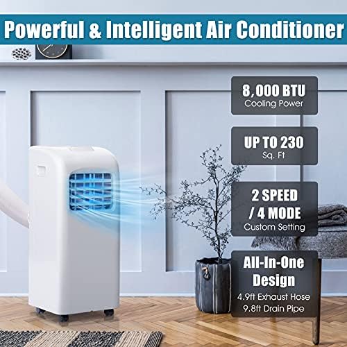 3-IN-1 Portable Air Conditioner, 8000BTU Floor AC Unit with Dehumidifier, Remote Control, Complete Window Mount & Exhaust Kit, Air Conditioner for Office, Dorms, Living Room(White)