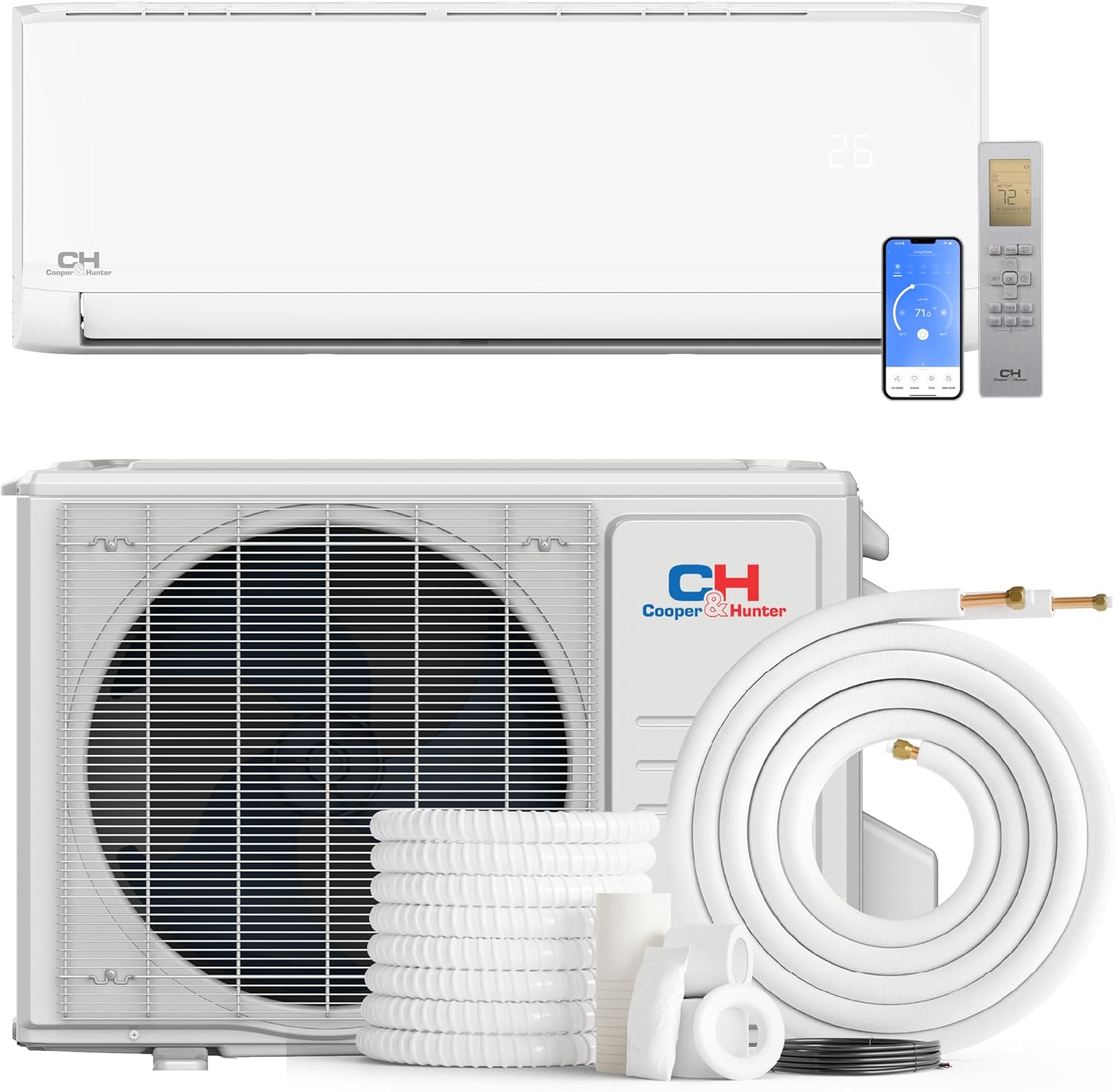 Cooper & Hunter 18,000 BTU 230V Mini Split AC/Heating System, Ductless Wall Mount – 24 SEER2 Inverter – 16FT Installation Kit & Smart Control Included – Pre-Charged