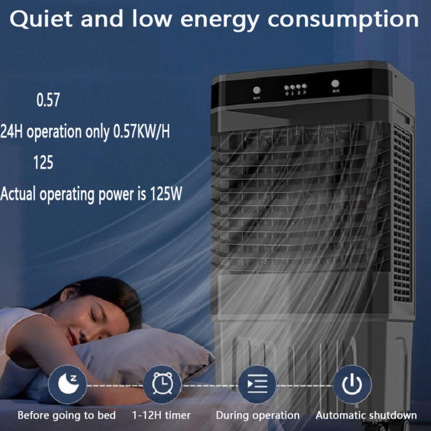 Portable Air Conditioner 3-in-1 with Remote, 50L Water Tank, 120° Oscillation, 12H Timer, Cooling Fan for Room & Campervan(110cm)