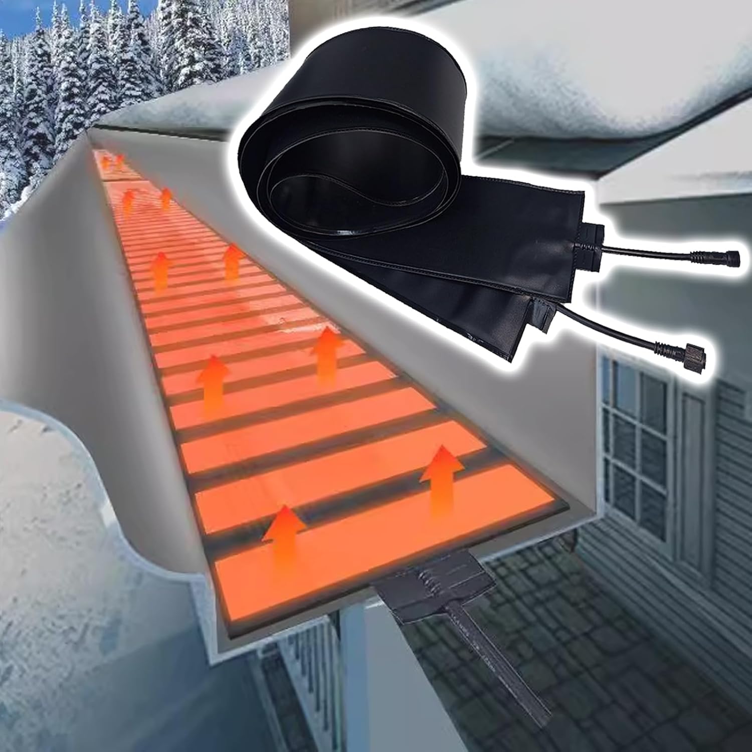 Gutter Guard Heaters to Prevent Ice Dams,with Heat Cable for Roof and Gutters, 50℃/122℉ Roof Snow De-Icing Kit, Fast Ice Melting, Freeze Protection,180cm/71in 60W