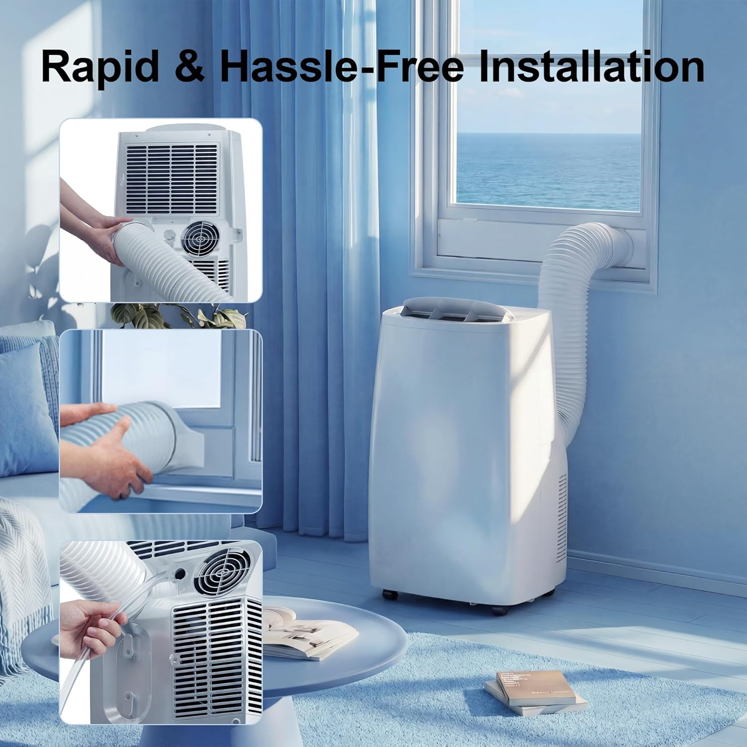 Uthfy 14000BTU Portable Air Conditioners, 4-in-1 Fonction Ac Unit with Cooling, Dehumidifier,Fan and Sleep Mode, Timer Auto-on/off,Cools up to 750 sq.ft, Remote Control, Window kits Included