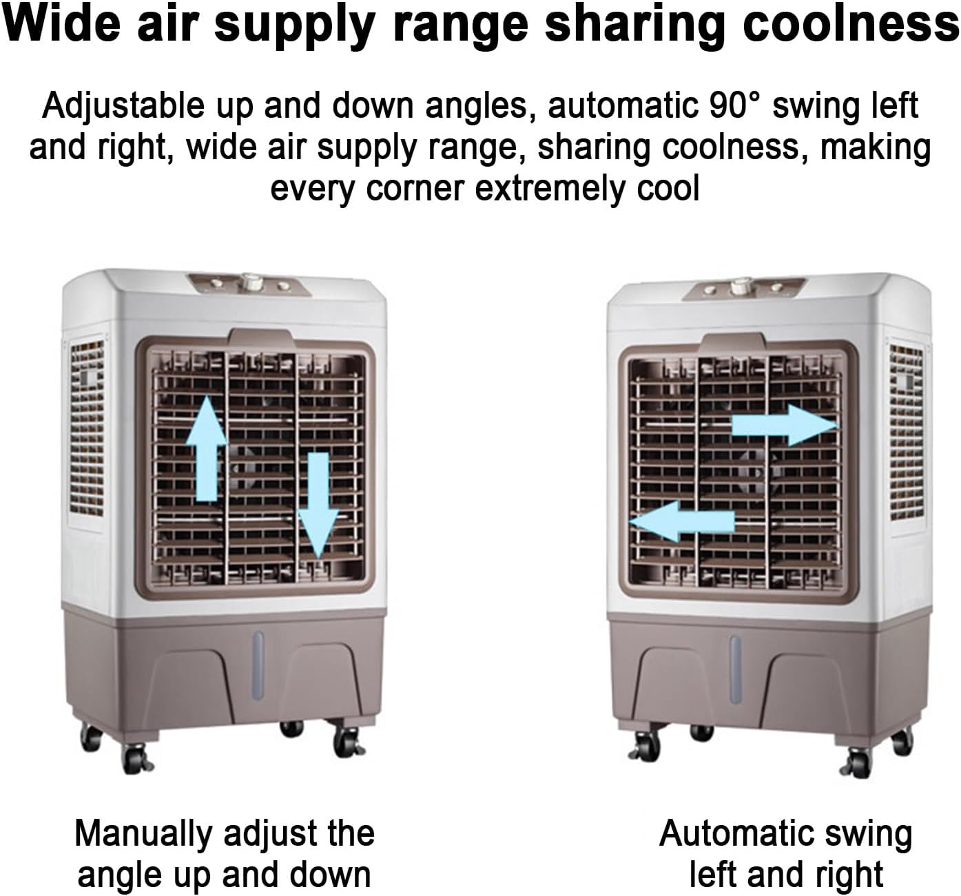 Swamp Cooler, Evaporative Cooler, 4 Ice Box & 12.1 Gal/ 55 L Tank for Long Cooling, 3 Speeds, Portable Cooling AC Fan, 120°Auto Oscillation, for Patio Garage Commercial Use