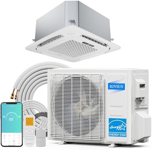 ROVSUN 23000 BTU Smart WIFI Ceiling Cassette Mini Split AC/Heating System with Inverter & APP Control, 23 SEER2 Ductless Air Conditioner with Pre-Charged Condenser, Heat Pump & Installation Kit, 230V