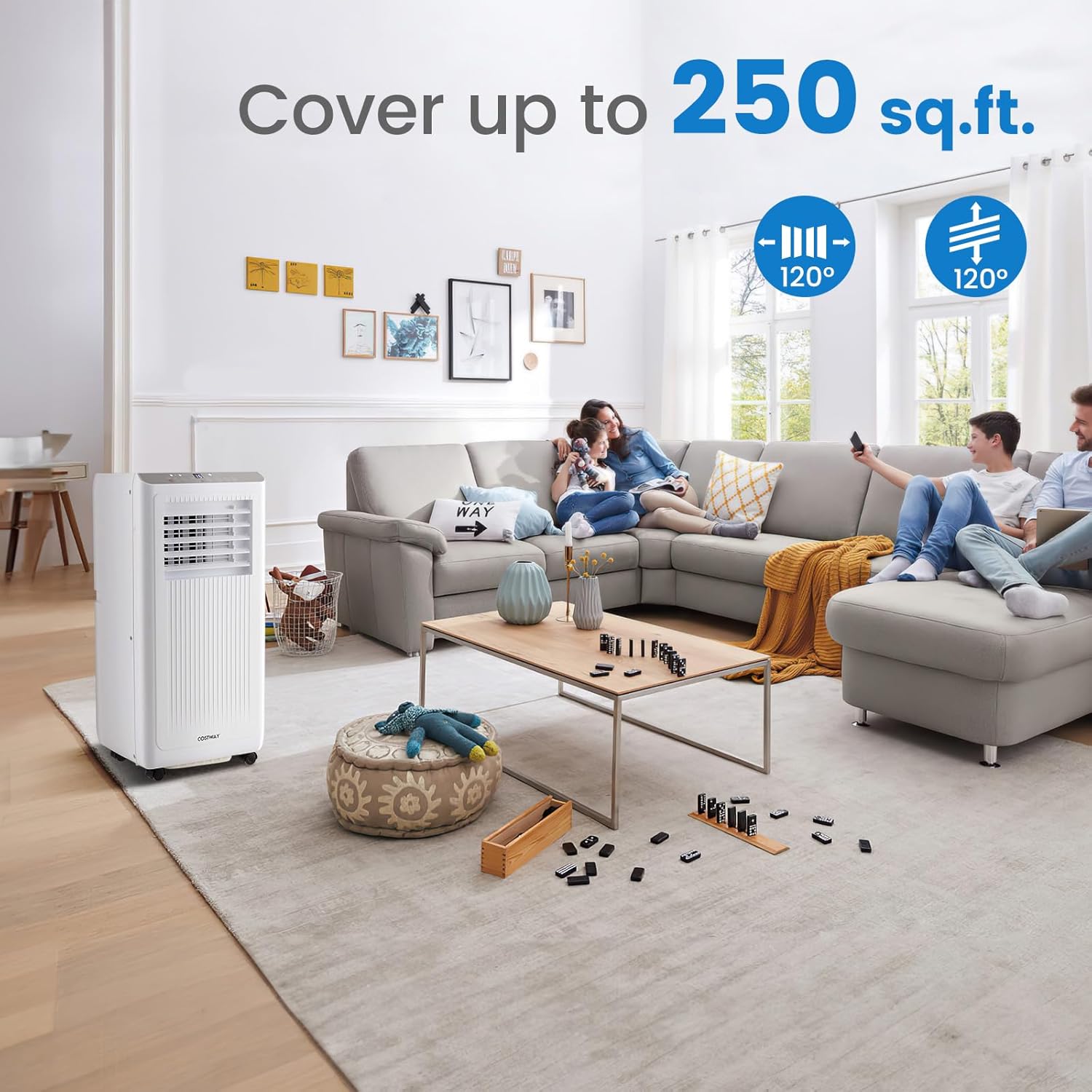COSTWAY Portable Air Conditioner, 8000 BTU Air Conditioner with Remote Control, Digital Display, Installation Kit, Sleep Mode, 24H Timer, AC Unit for Bedrooms Up to 250 Sq.Ft, White (8000 BTU)