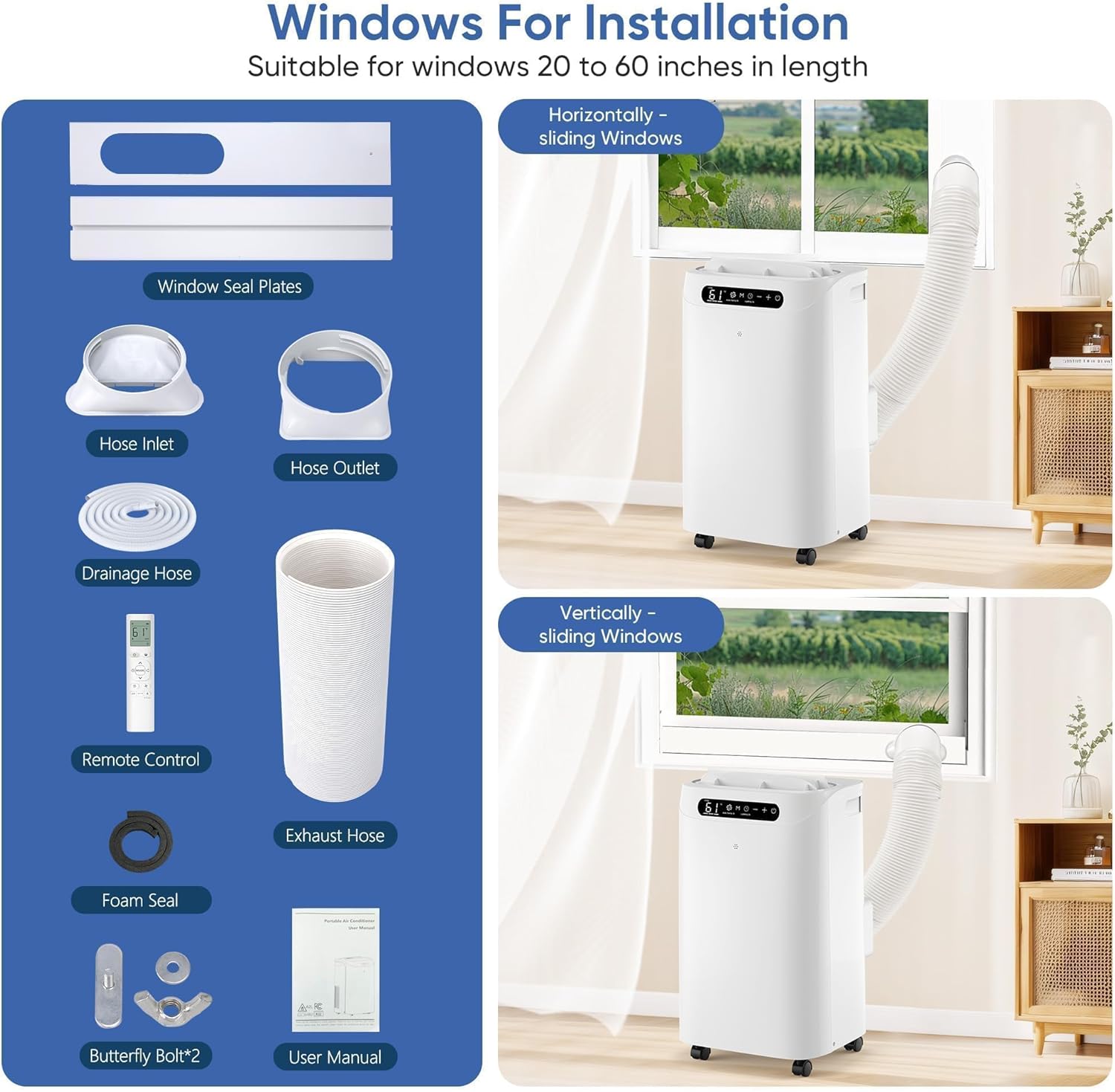 14000 BTU Portable Air Conditioners,Cools Up to 700 Sq.Ft,Portable AC Unit with Remote Control,Cooling,Fan,Dehumidification,Sleep Mode& Installation Kits for Large Rooms,White