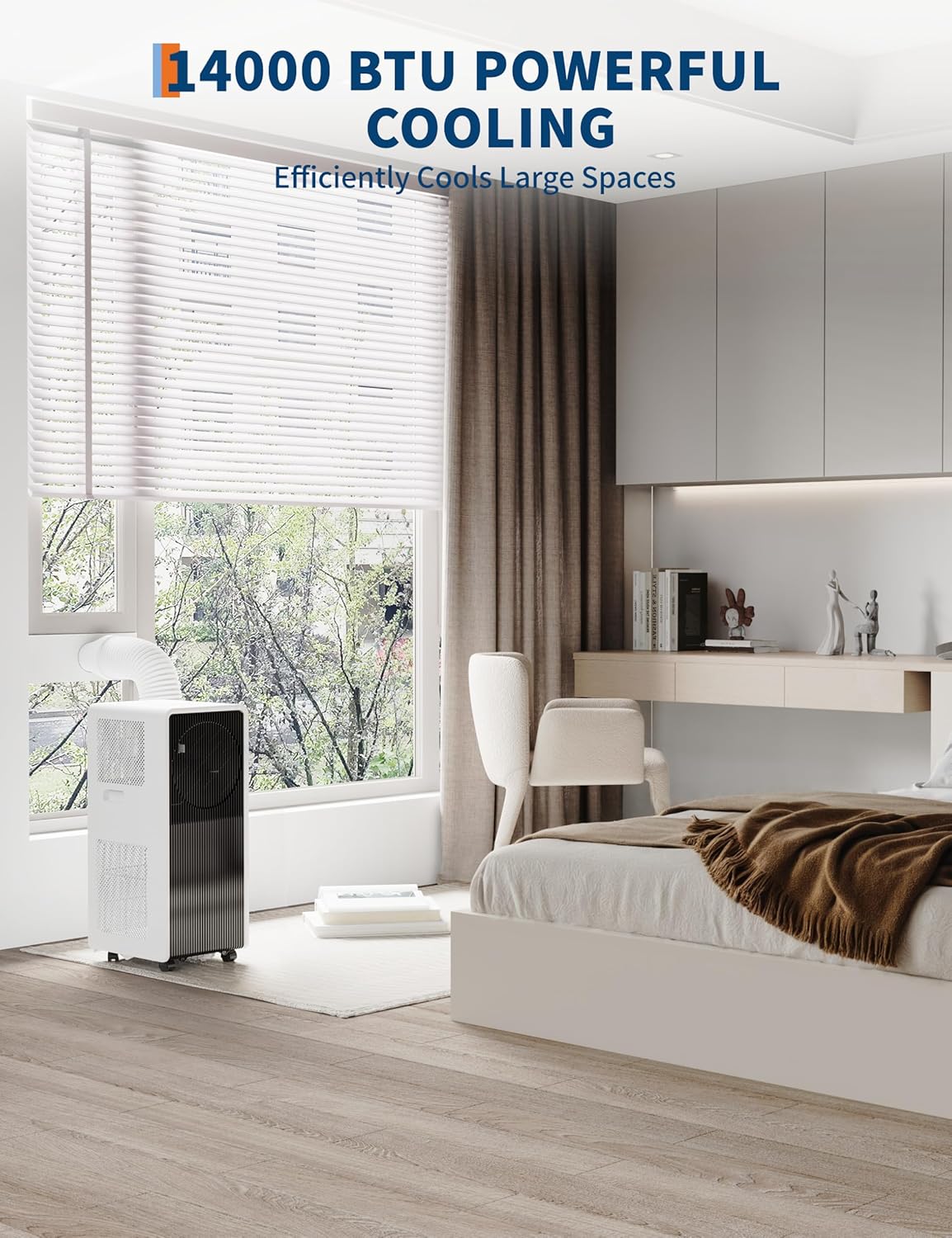 Portable Air Conditioners with Remote Control 14000 BTU, 3-in-1 Free Standing Cooling AC Unit with Fan & Dehumidifier, for Room up to 700 Sq.Ft, Sleep Mode, 3 Speed, Black+White