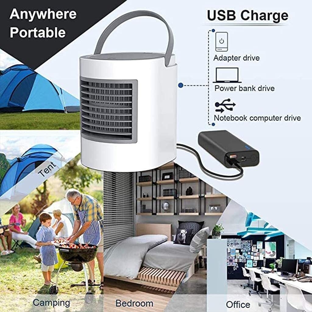 Portable Air Cooler for Home & Office, Mini Air Conditioner with 3 Speed Levels, Humidifier, 7 Color Night Light, and 380ml Water Tank