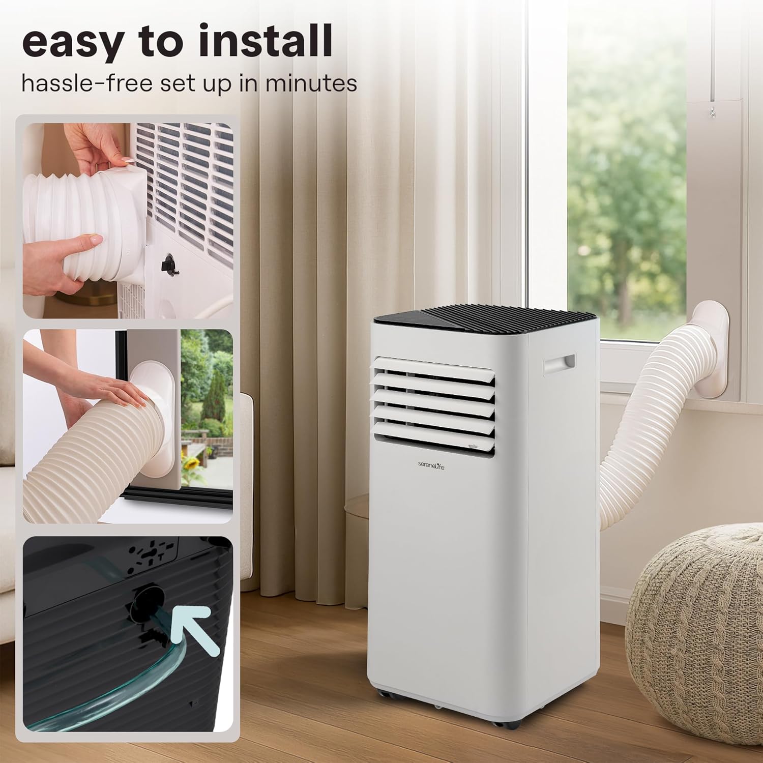 SereneLife Portable Air Conditioner 8,000 BTU with Built-in Dehumidifier - Portable AC unit for rooms up to 350 sq ft - Small AC Unit Remote Control, Window Mount Exhaust Kit