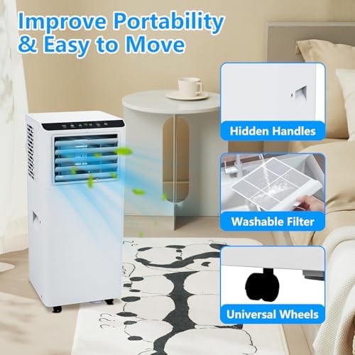 Portable Air Conditioner 8000 BTU with Efficient Cooling Air Conditioners Fan Mode Room Cooling Up to 350 sq ft 24 Hour Timer ，Portable AC Quiet, Remote Control, Sleep Mode, and Window Kit.