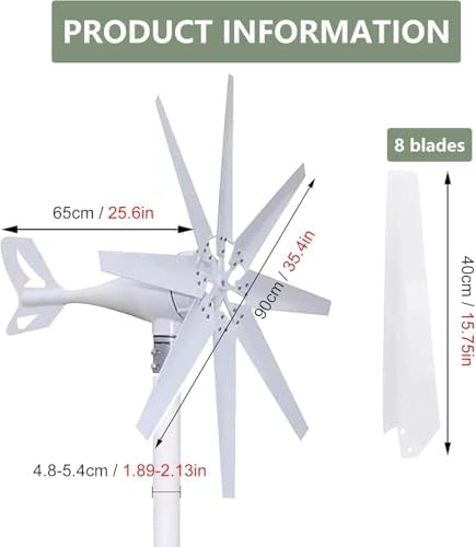 15000W Wind Turbine Generator Kit with MPPT Controller, 8 Blades, 12/24/48V/110V/220V, Ideal for Hybrid Solar Systems, Marine, RV, Home Use (24V)