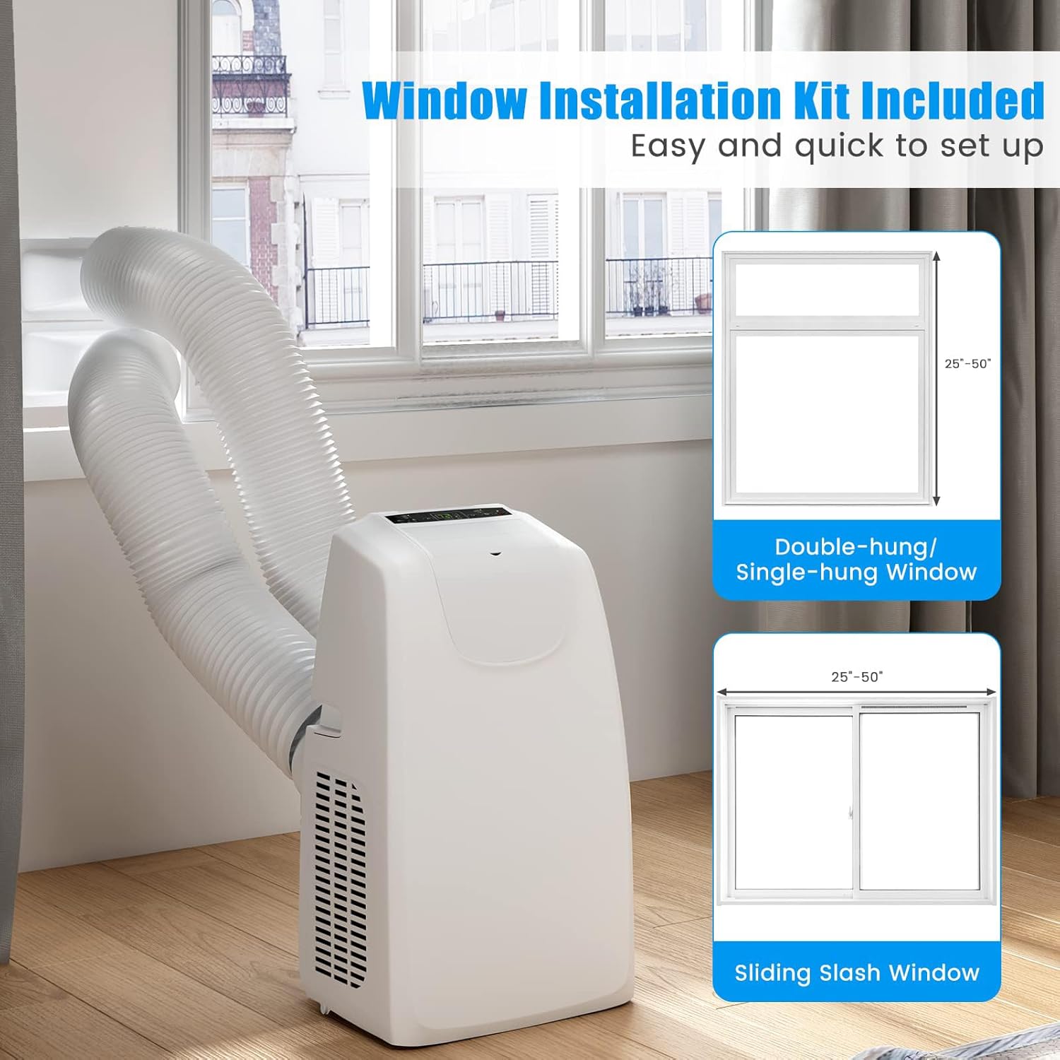 DORTALA Portable Air Conditioner 11,500 BTU, 3 in 1 AC Cooling Unit with Dehumidifier, 24H Timer, Remote Control, Window Kit, Personal Standing AC for Bedroom, Dorm, Cool Rooms up to 400 Sq.Ft