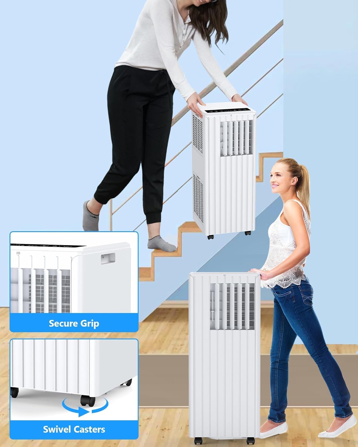 8,000 BTU Portable Air Conditioner - 3-In-1 Cooling Unit with Dehumidifier & Fan for Rooms Up to 350 Sq.Ft, Includes 24H Timer & Casters, Compact AC for Home/Office, White